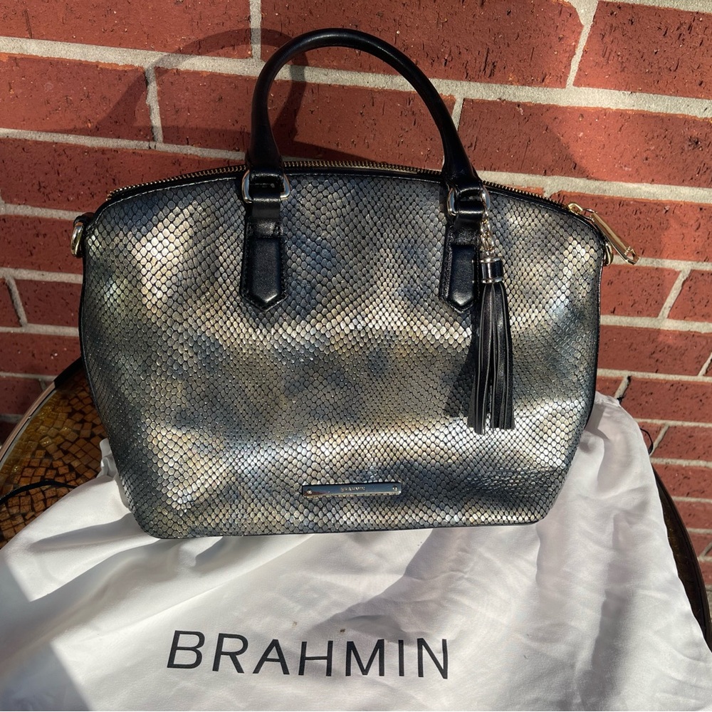 Brahmin Metallic Satchel with Black Accents